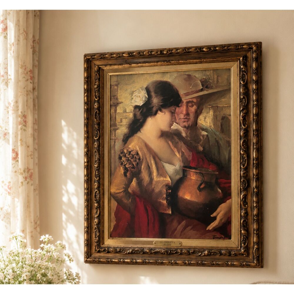 Vintage Turner paint La Coqueta by José Puyet Framed Spanish Romantic Art